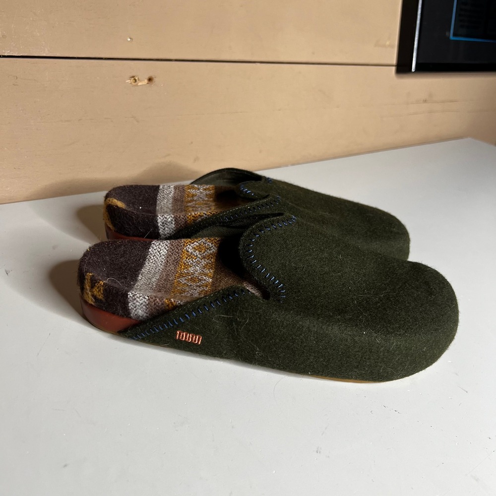 Commbi Wool Blend Slippers Forest Green Geometric Footbed Clogs Womens 8 Mens 6